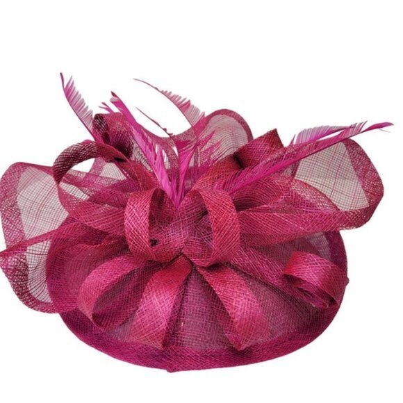 Magenta Purple Disc Fascinator with Upturned Brims Loops Bows and Feathers - Picture 2 of 12